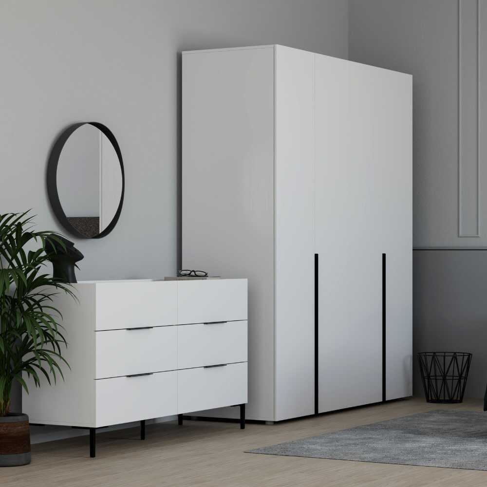 Dulap Haine GRD-1740-DD-3 Home Collection® Oryana cu 4 usi cu rafturi si umerasi, 180x210x62 cm - Alb | SKU: GRD-1740-DD-3, GRD-1740-OO-3, GRD-1740-FF-3