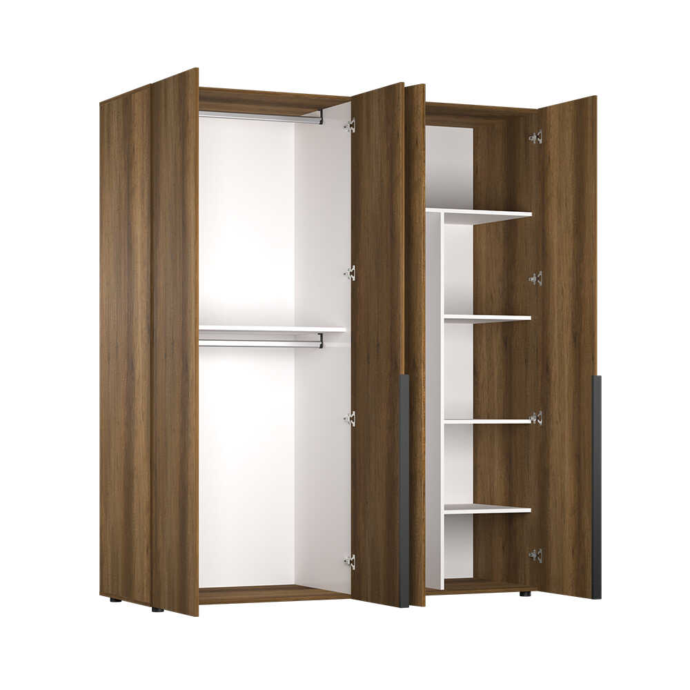 Dulap Haine GRD-1740-DD-3 Home Collection® Oryana cu 4 usi cu rafturi si umerasi, 180x210x62 cm - Nuc | SKU: GRD-1740-DD-3, GRD-1740-OO-3, GRD-1740-FF-3