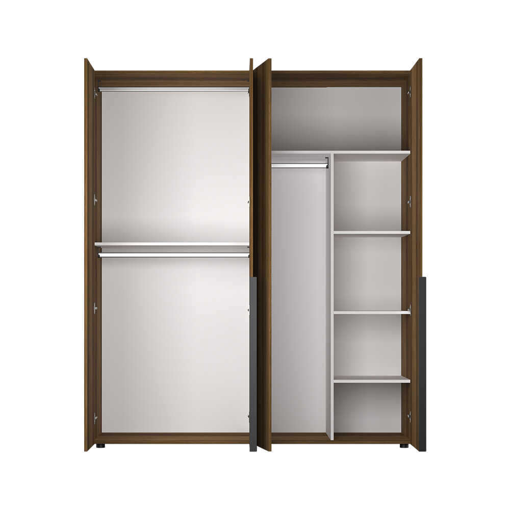 Dulap Haine GRD-1740-DD-3 Home Collection® Oryana cu 4 usi cu rafturi si umerasi, 180x210x62 cm - Nuc | SKU: GRD-1740-DD-3, GRD-1740-OO-3, GRD-1740-FF-3