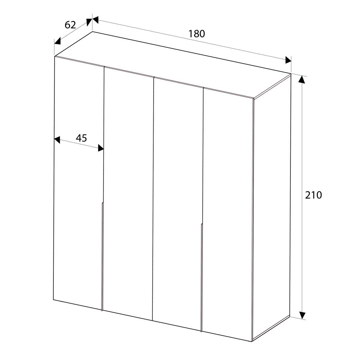 Dulap Haine GRD-1740-DD-3 Home Collection® Oryana cu 4 usi cu rafturi si umerasi, 180x210x62 cm - Nuc | SKU: GRD-1740-DD-3, GRD-1740-OO-3, GRD-1740-FF-3