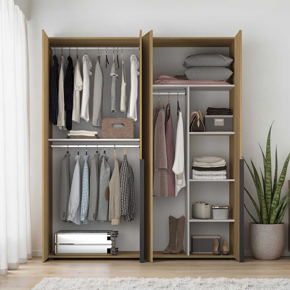 Dulap Haine GRD-1740-DD-3 Home Collection® Oryana cu 4 usi cu rafturi si umerasi, 180x210x62 cm - Stejar | SKU: GRD-1740-FF-3