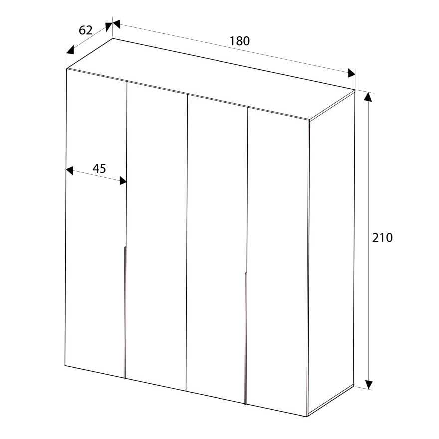 Dulap Haine GRD-1740-DD-3 Home Collection® Oryana cu 4 usi cu rafturi si umerasi, 180x210x62 cm - Stejar | SKU: GRD-1740-FF-3