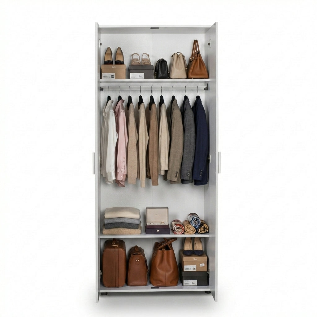 Dulap Haine GRD-320-BB-1 Home Collection® Trendline cu 2 usi si umeras, Alb - Stejar, 80x187x47 cm - Alb | SKU: GRD-320-BB-1, GRD-320-FF-1