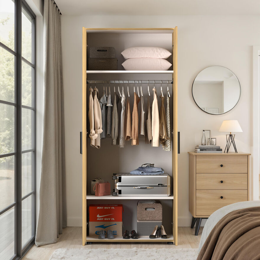 Dulap Haine GRD-320-BB-1 Home Collection® Trendline cu 2 usi si umeras, Alb - Stejar, 80x187x47 cm - Stejar | SKU: GRD-320-FF-1