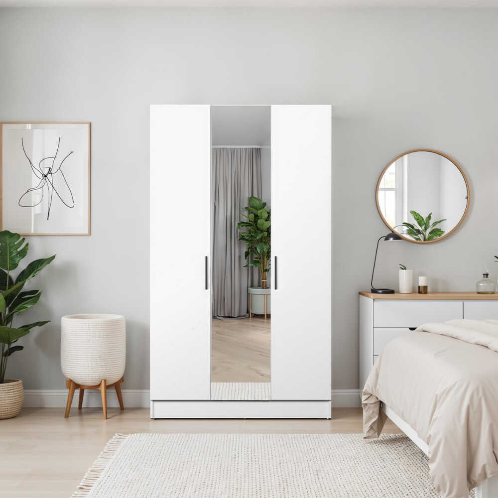 Dulap Haine GRA-730-FF-3 Home Collection® Trendline cu 3 usi si oglinda, Alb - Stejar, 120x207x53 cm - Alb | SKU: GRA-730-BB-3