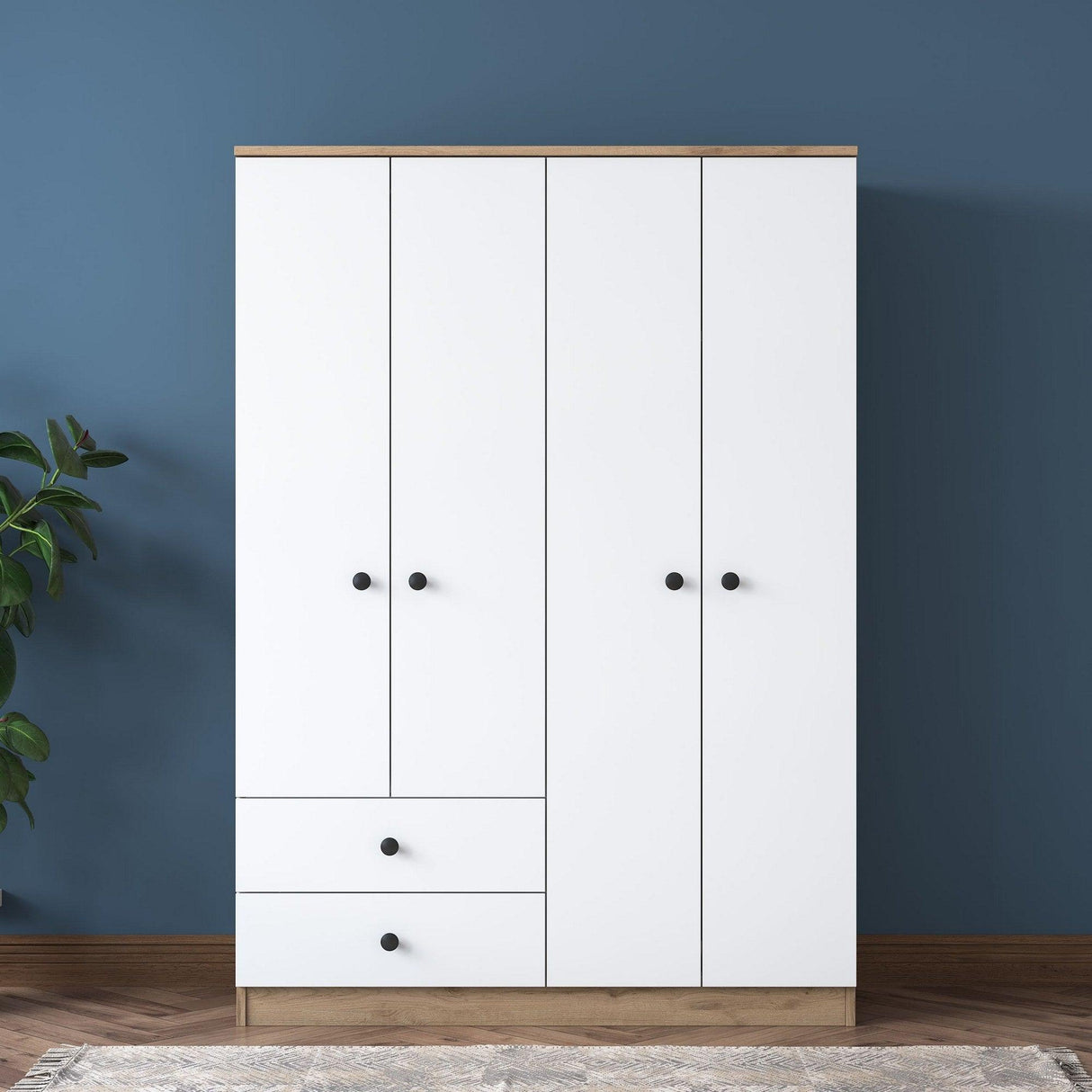 Dulap Haine Cedi 4 usi si 2 sertare si 2 bare de umerase, Nuc, 120x170x43 cm