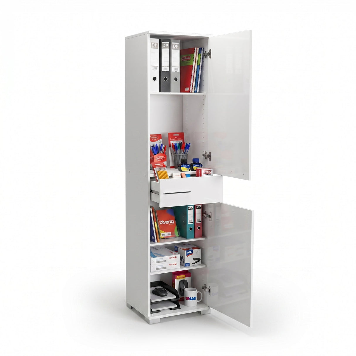 Dulap Multifunctional ADR-421-PP-1 Home Collection® Diamond, 2 usi, 1 sertar, Alb Lucios, 45x187x40 cm