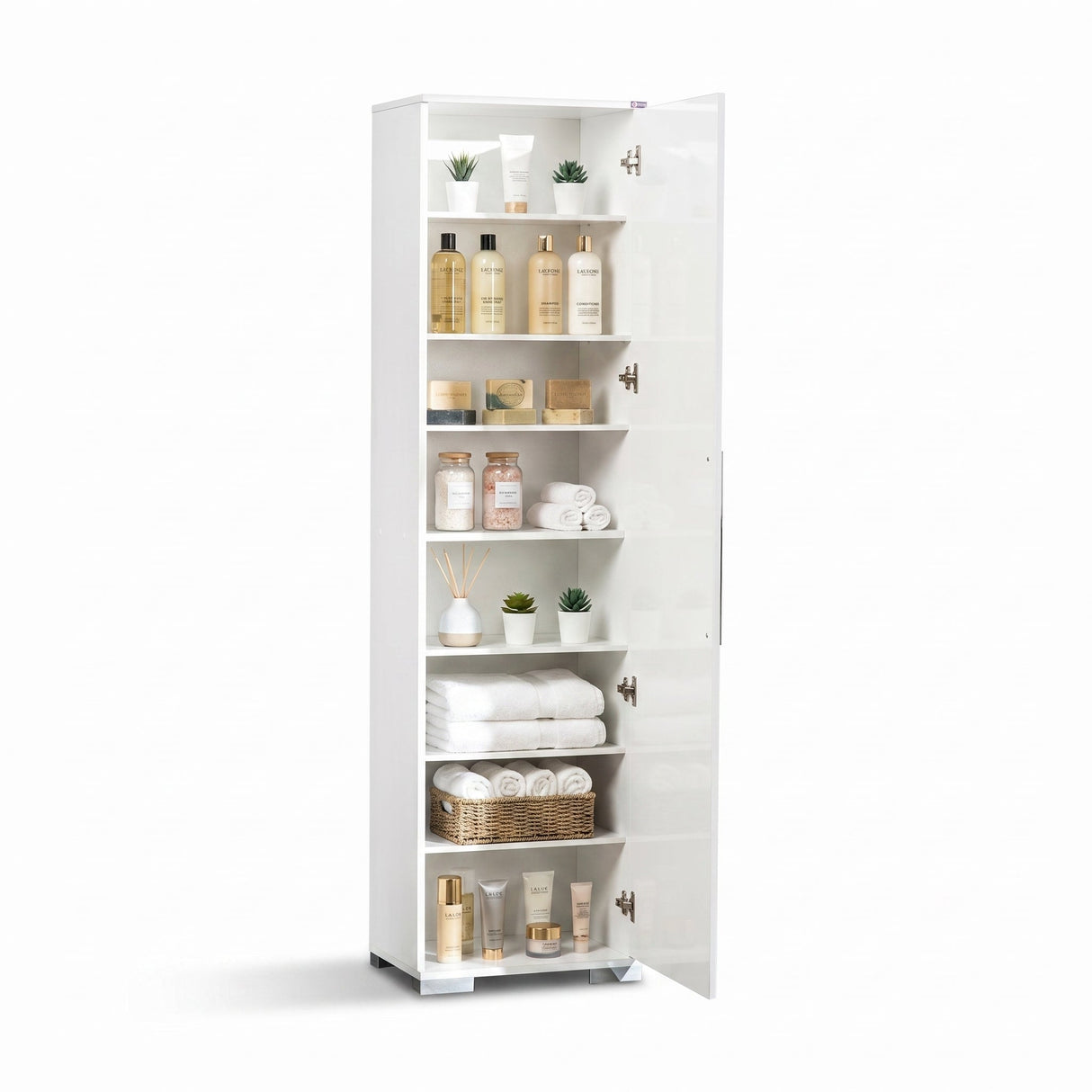 Dulap Multifunctional ADR-408-PP-1 Home Collection® Diamond, 8 rafturi, Usa reversibila, Alb, 50x187x35 cm