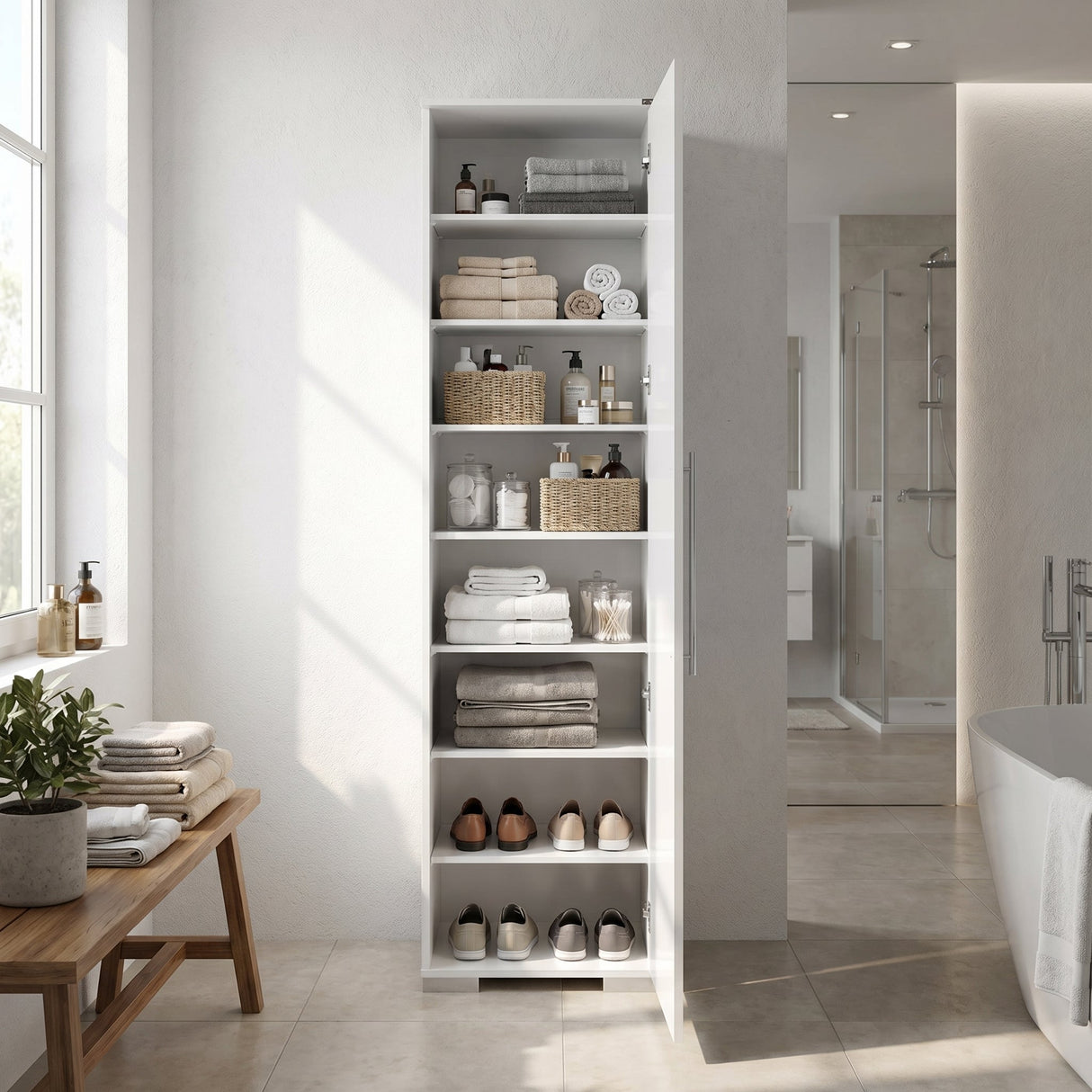 Dulap Multifunctional ADR-408-PP-1 Home Collection® Diamond, 8 rafturi, Usa reversibila, Alb, 50x187x35 cm
