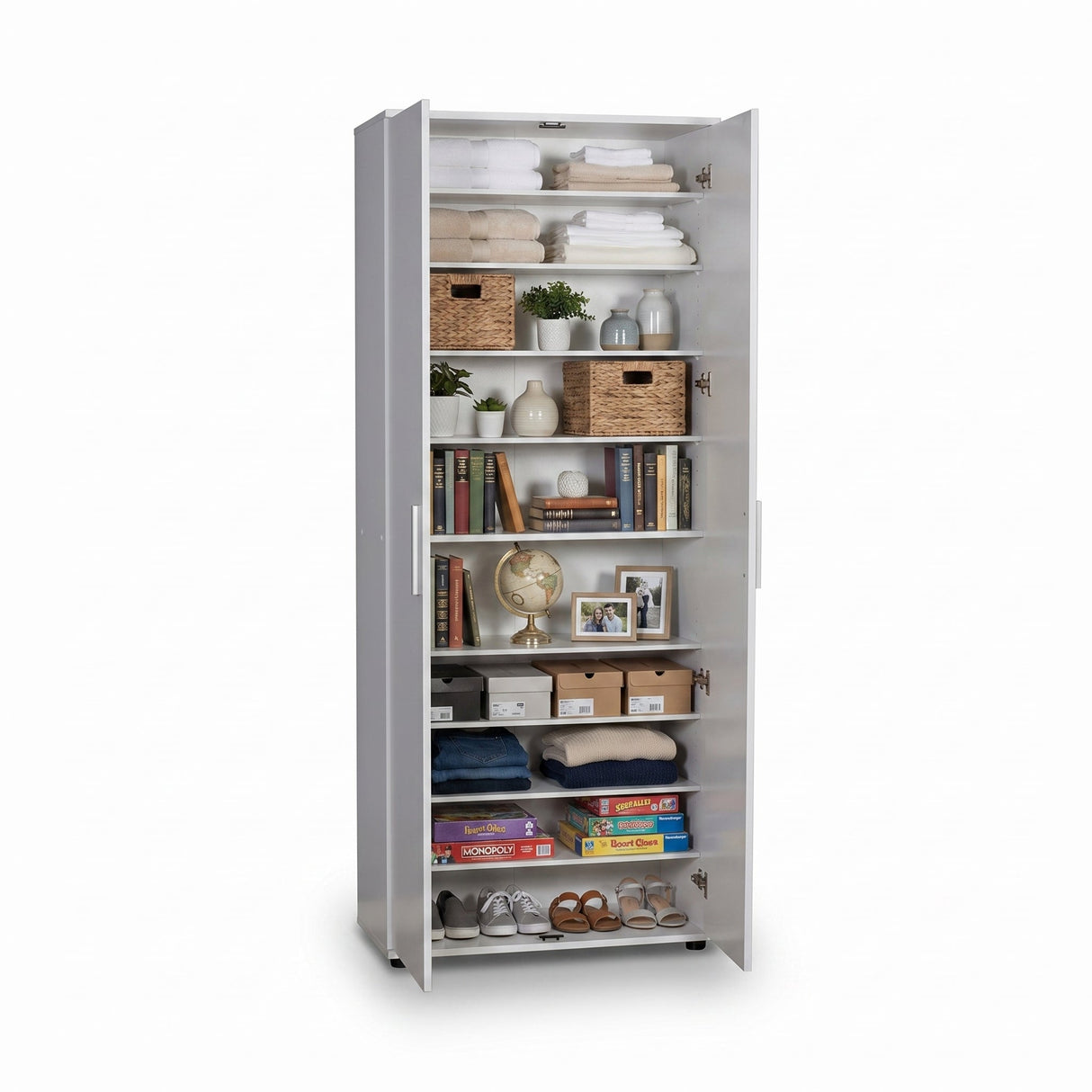 Dulap Multifunctional SHC-529-BB-2 Home Collection® Porto, 2 usi, 8 rafturi, Alb, 76x187x36 cm