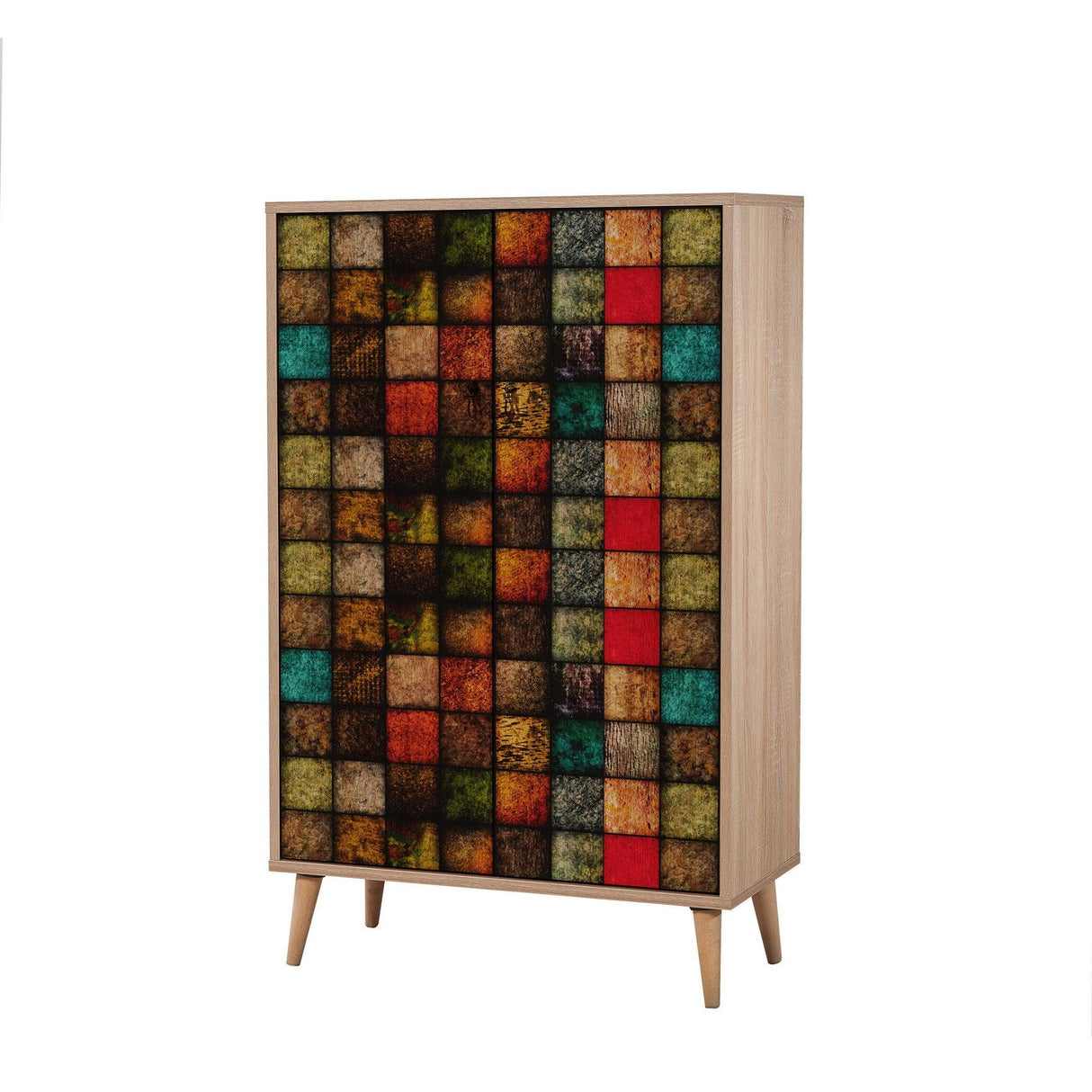 Dulap Multifunctional Multibox cu 2 usi, Stejar / Multicolor, 80x36x127 cm