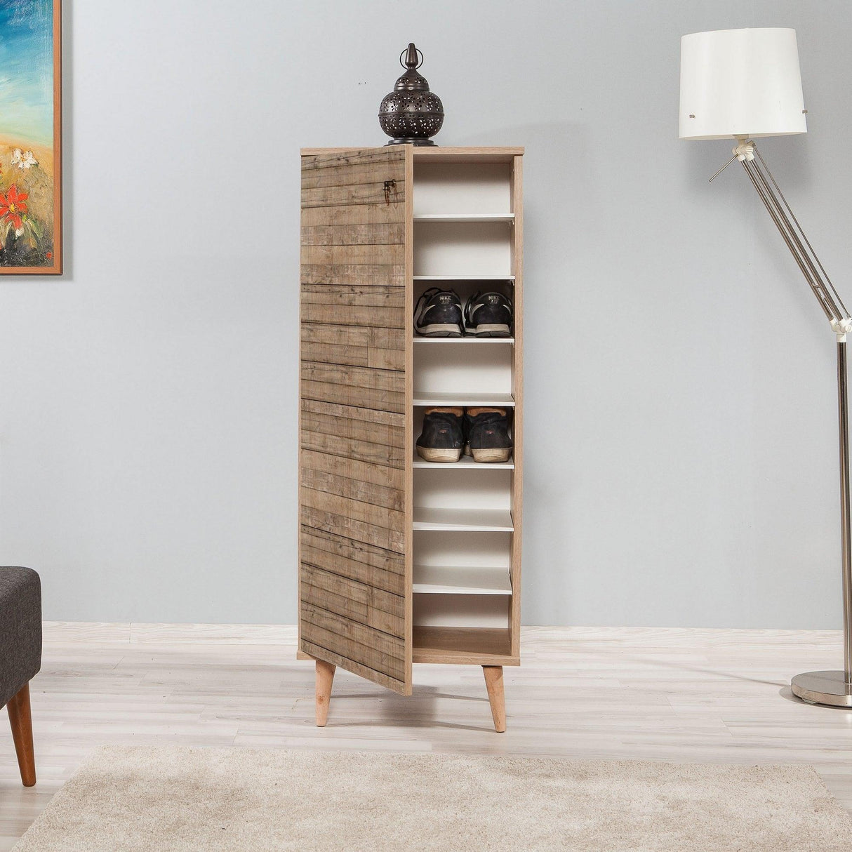 Dulap Multifunctional Pantofar Decor Mystic cu 8 rafturi, Nuc, 50x135x38 cm