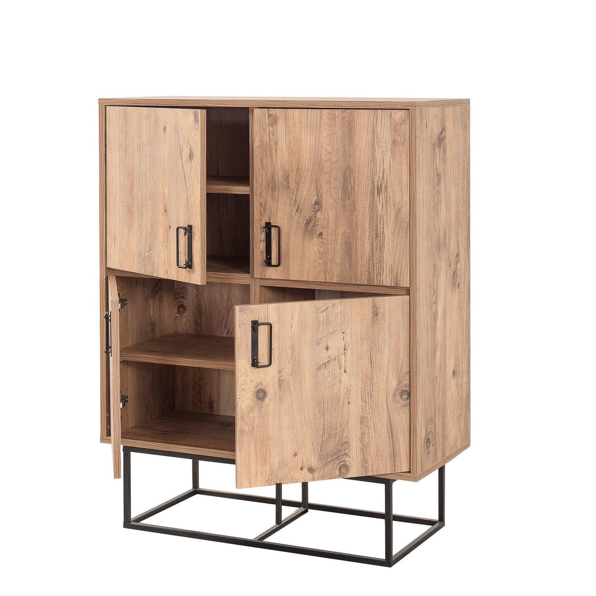 Dulap Multifunctional QuantumSolo cu 4 usi, Stejar, 93x115x36 cm