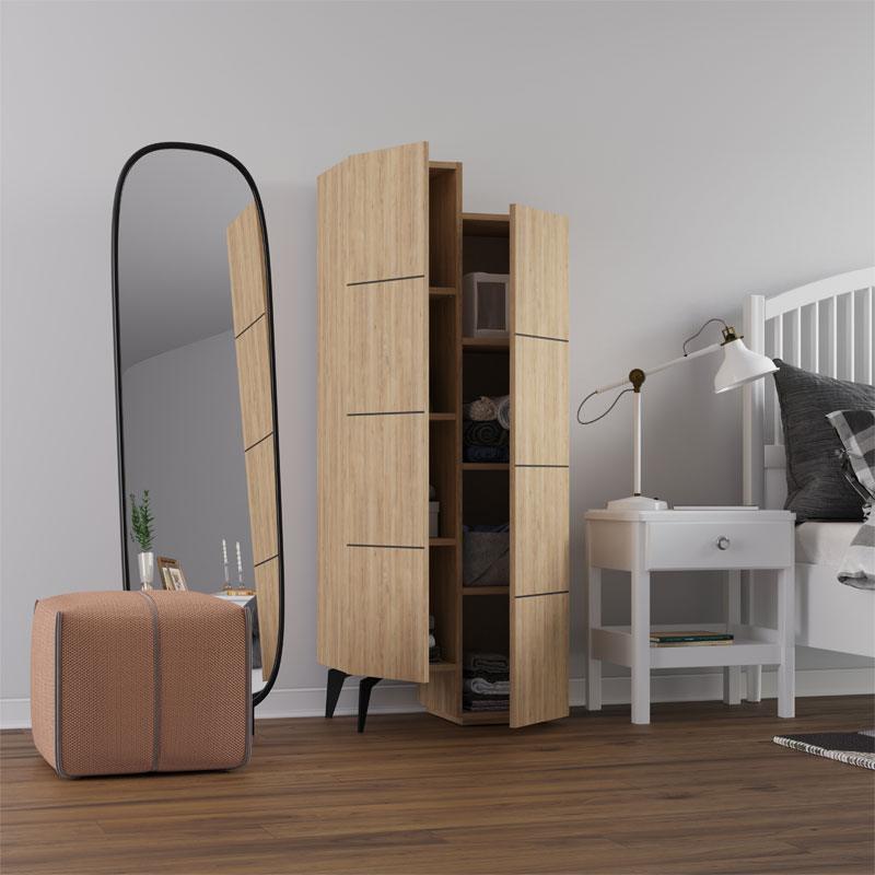 Dulap multifunctional Romane cu 2 usi, Alb - Natural, 63x38x155 cm - Natural