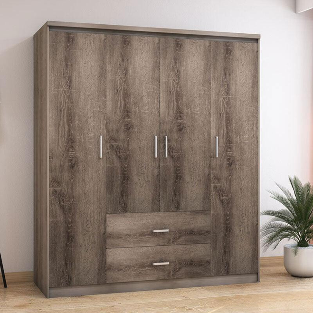 Dulap Olympus cu 4 usi si sertare 159x57x183 cm - Natural
