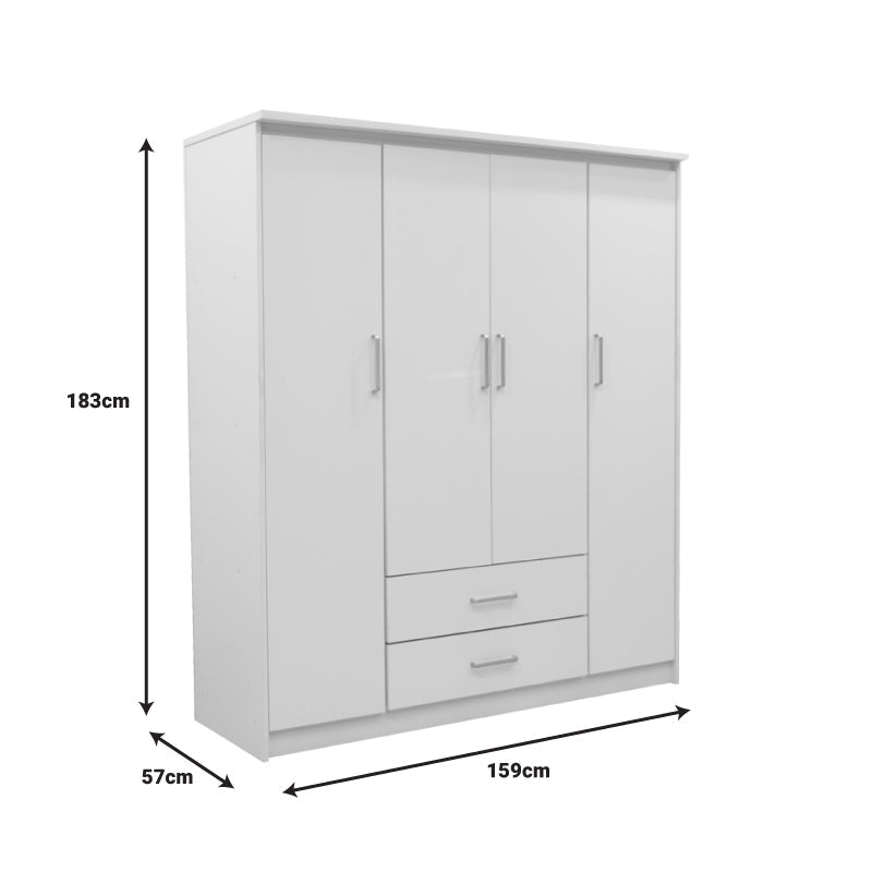 Dulap Olympus cu 4 usi si sertare, Alb - Stejar, 159x57x183 cm - Alb