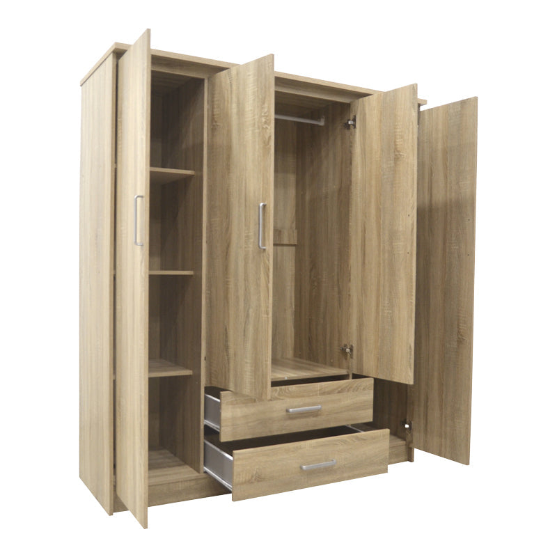 Dulap Olympus cu 4 usi si sertare, Alb - Stejar, 159x57x183 cm - Stejar