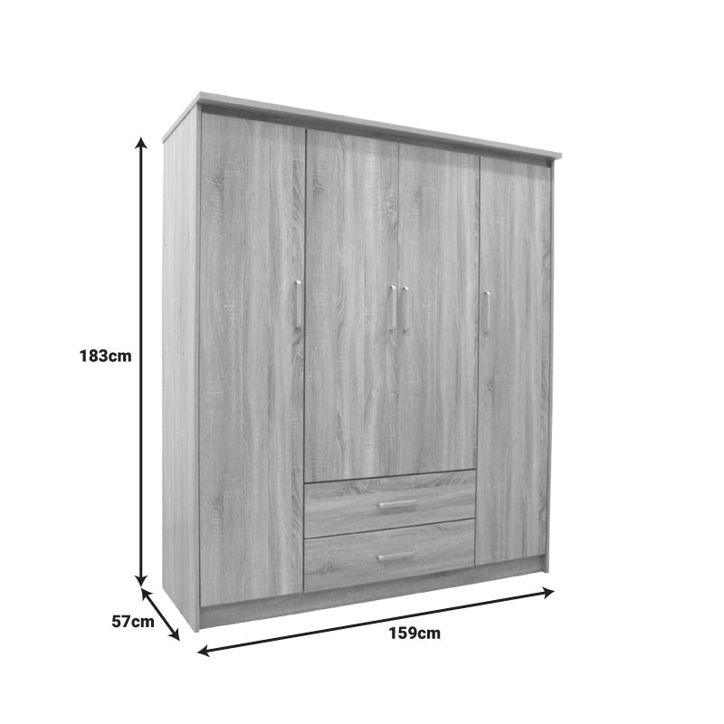 Dulap Olympus cu 4 usi si sertare, Alb - Stejar, 159x57x183 cm - Stejar
