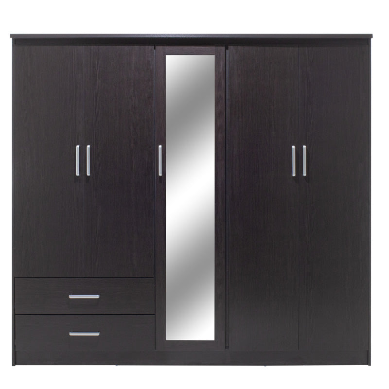 Dulap Olympus cu 5 usi si sertare cu oglinda, 198x57x183 cm - Nuc