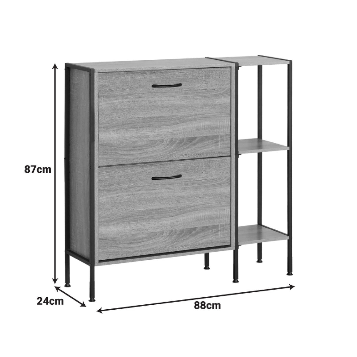Dulap pentru pantofi pentru 12 perechi Karleva, Stejar cu metal, negru, 88x24x87 cm