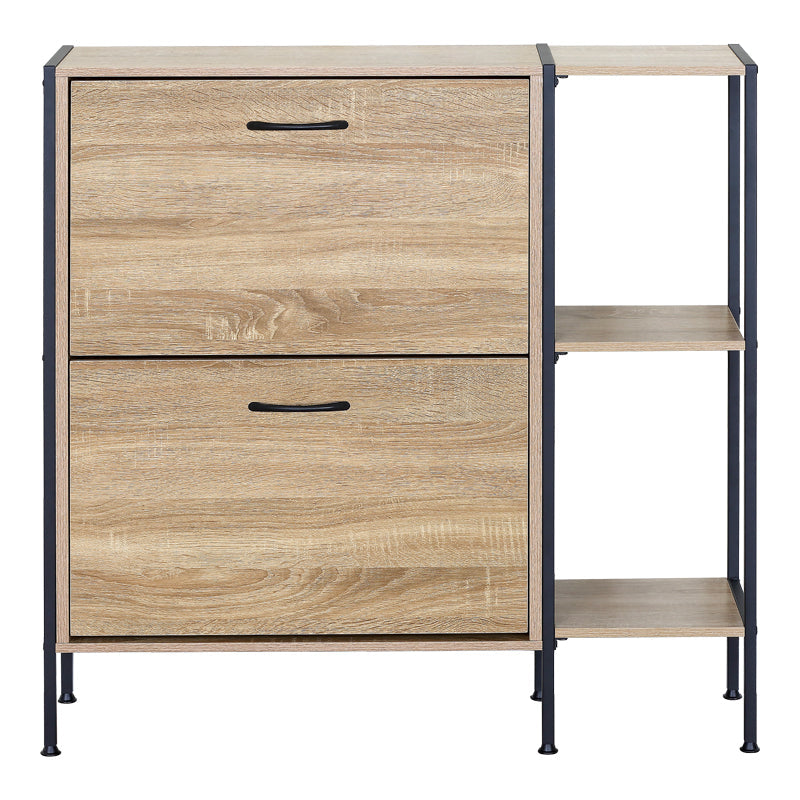 Dulap pentru pantofi pentru 12 perechi Karleva, Stejar cu metal, negru, 88x24x87 cm