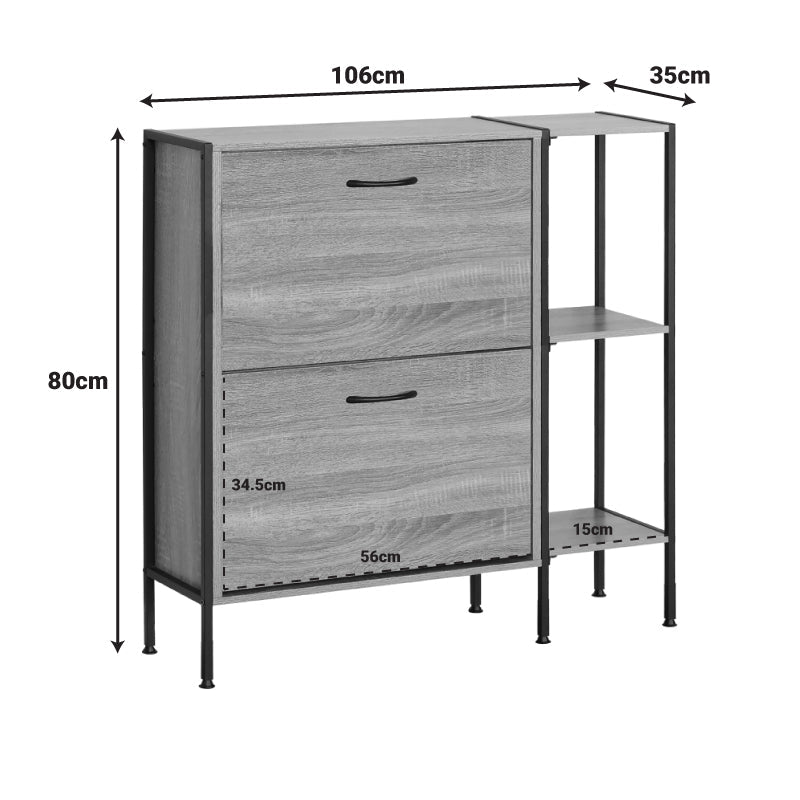 Dulap pentru pantofi pentru 12 perechi Karleva, Stejar cu metal, negru, 88x24x87 cm