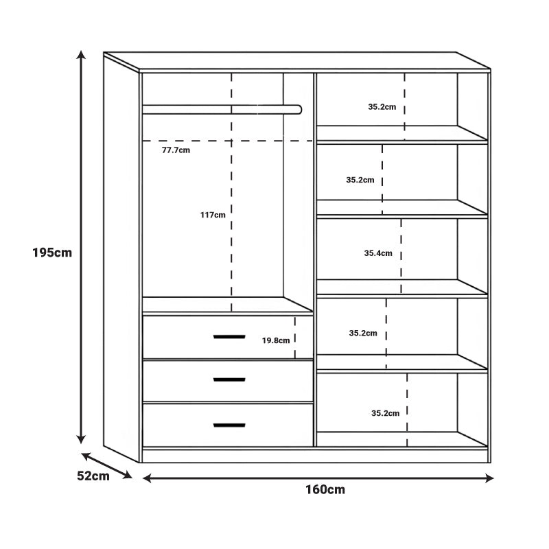 Dulap Sonlen cu 4 usi si 3 sertare, Nuc, 160x52x195 cm