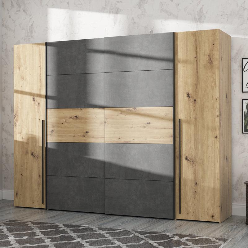 Dulap cu 4 usi Verzo MDF , stejar-alb 270x61x210 cm - Natural