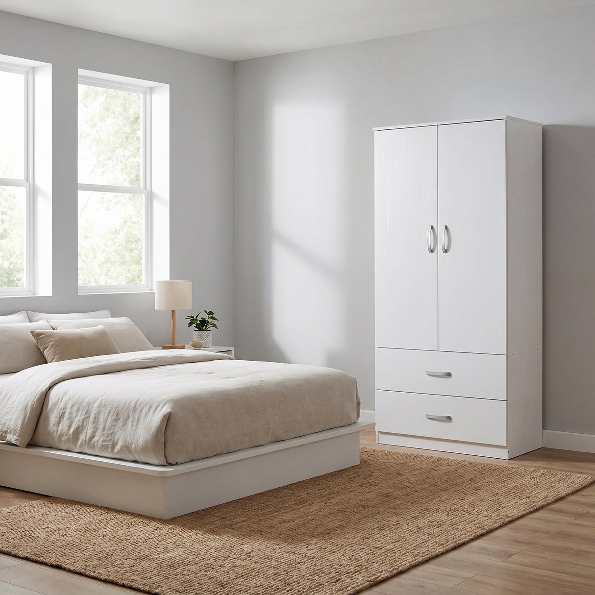 Dulap Zelia cu 2 usi si sertare, 79x42x180 cm - Alb