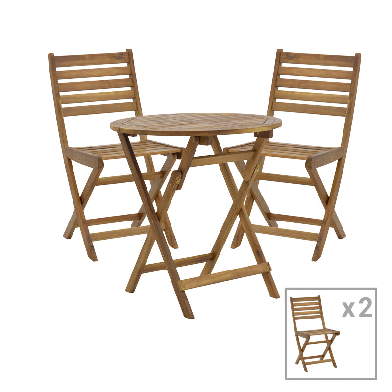Fatel-Carpuva set de 3 mese de sufragerie din lemn masiv Natural de salcâm, D70x74 cm