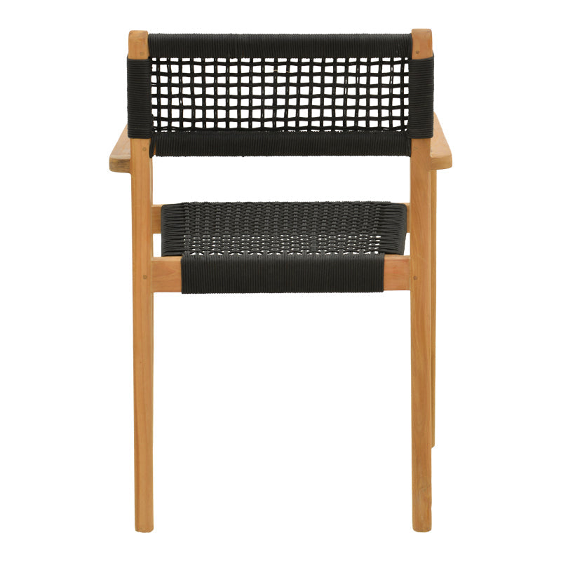 Fotoliu cu structură din lemn de teak, șnur, negru, 54x52x80 cm