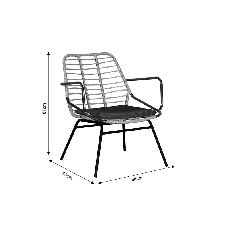 Fotoliu de gradina Naoki cu perna pe picior Natural-metal, negru, 58x63x81 cm