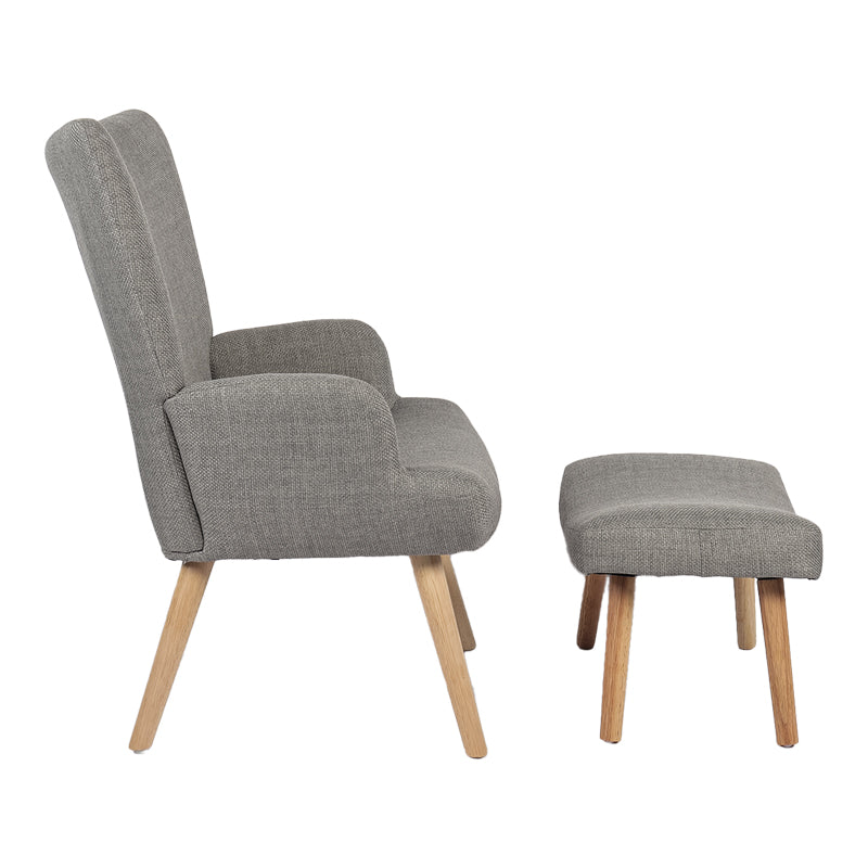 Fotoliu cu taburet Gerlina, Picioare lemn natural, Diverse culori, 71x64x94 cm - Gri deschis