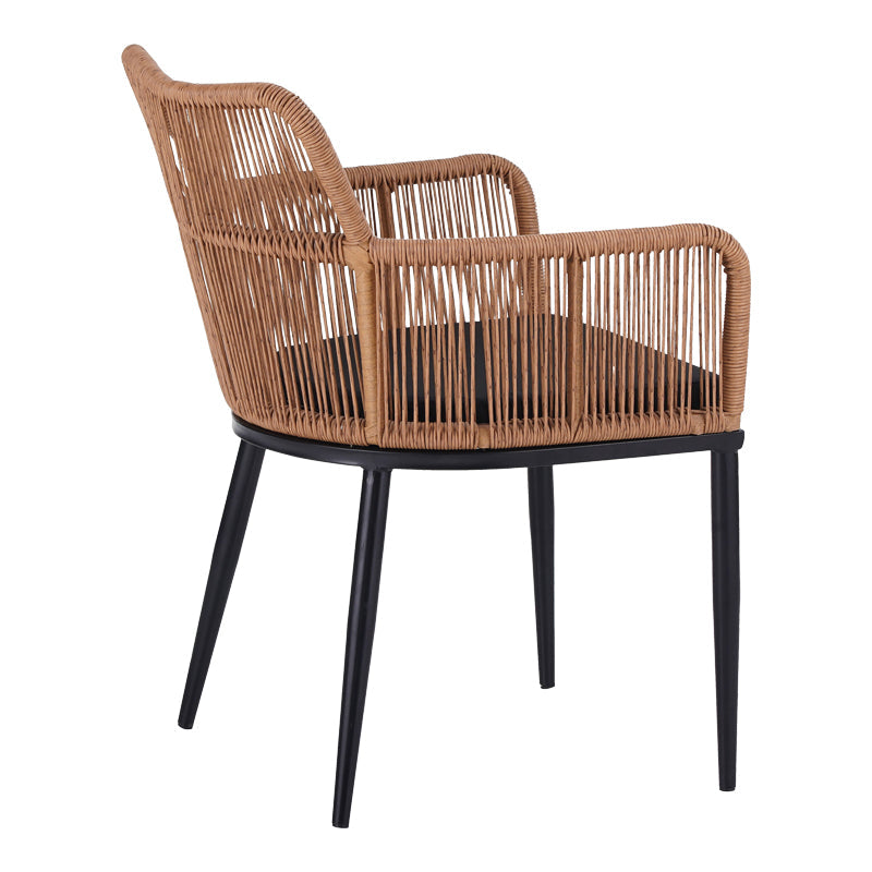 Fotoliu Naoki pe rattan - metal cu finisaj Natural si picioare/perna, negre, 59x62x78 cm