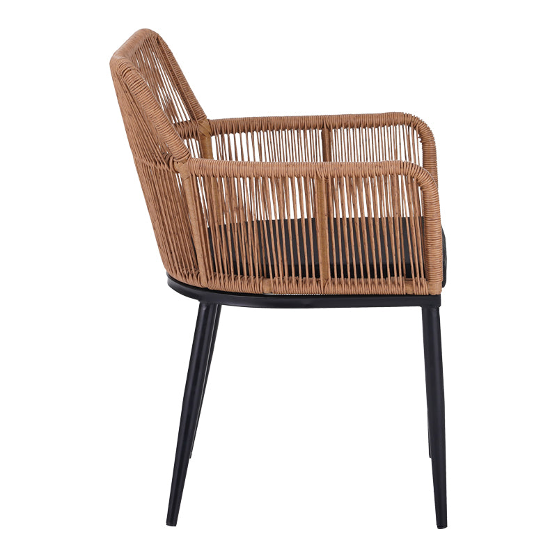 Fotoliu Naoki pe rattan - metal cu finisaj Natural si picioare/perna, negre, 59x62x78 cm