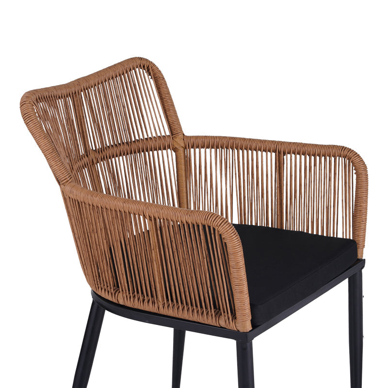 Fotoliu Naoki pe rattan - metal cu finisaj Natural si picioare/perna, negre, 59x62x78 cm