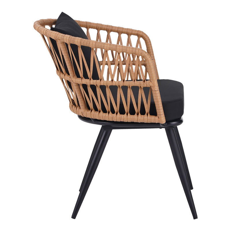 Fotoliu Naoki pe rattan - metal finisaj Natural cu picioare negre/perna, 62x60x80 cm