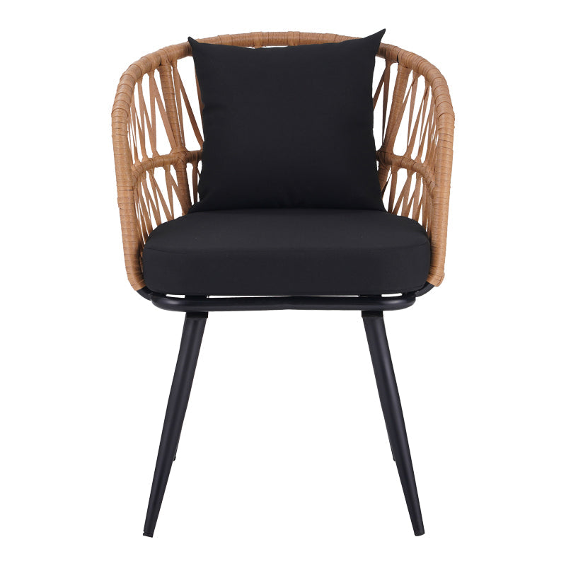 Fotoliu Naoki pe rattan - metal finisaj Natural cu picioare negre/perna, 62x60x80 cm
