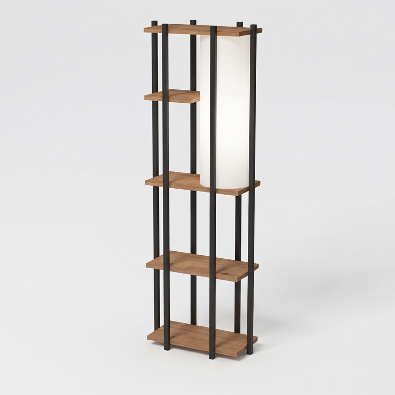 Lampă de podea cu rafturi Lumna, Stejar - Negru, 45x24x150 cm
