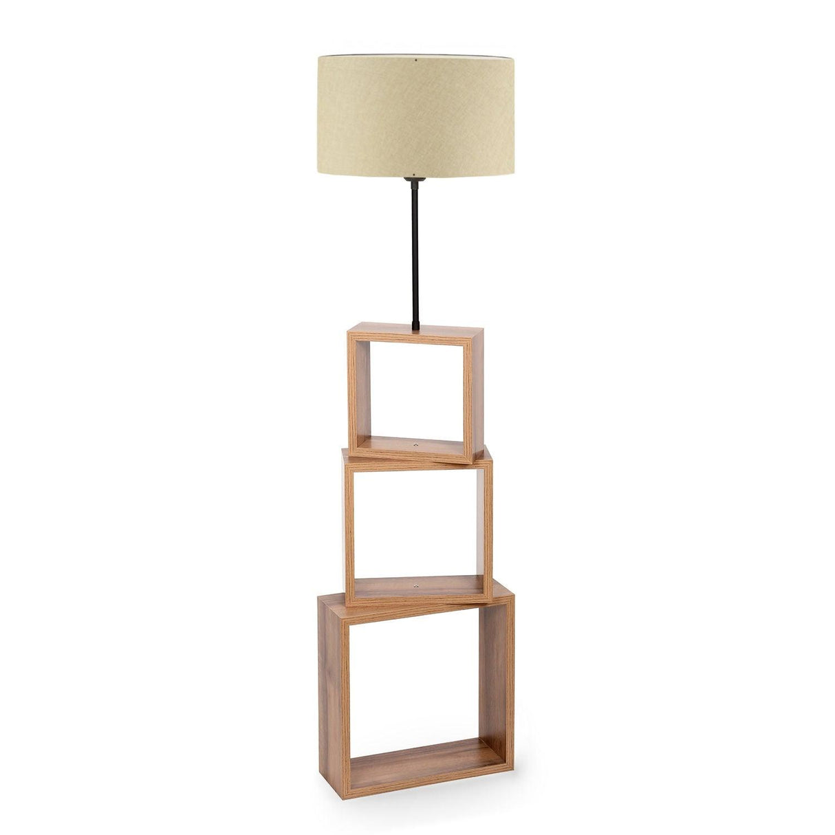 Lampadar Din Lemn Cu Biblioteca Robinson, Crem, 37x37x20 cm