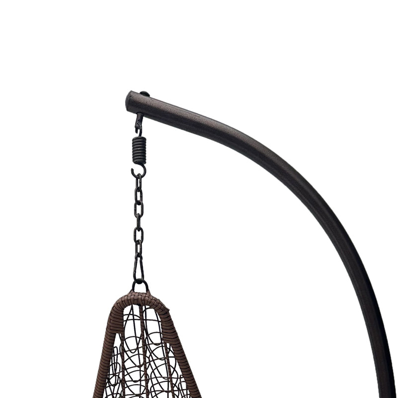 Leagăn tip cuib pe bază Soleil, Metal Negru - Ratan Natural, Pernă, Neagră, 120x95x195 cm - Maro