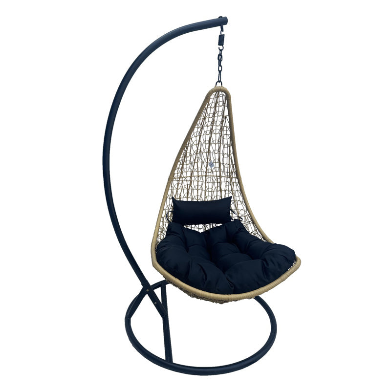 Leagăn tip cuib pe bază Soleil, Metal Negru - Ratan Natural, Pernă, Neagră, 120x95x195 cm - Leagăn tip cuib pe bază Soleil, Metal Negru - Ratan Natural, Pernă, Neagră, 120x95x195 cm
