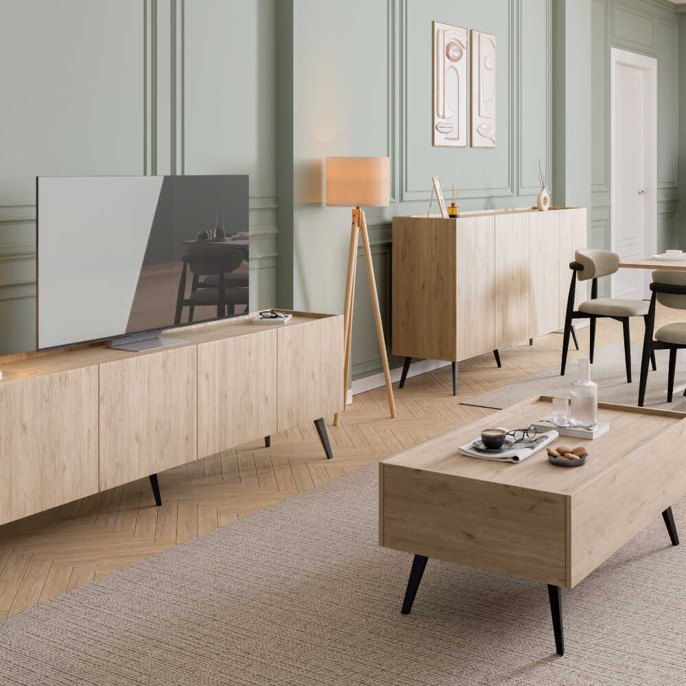 Comoda TV TVC-740-FF-1 Home Collection® Luna, Stejar, 180x63x42 cm