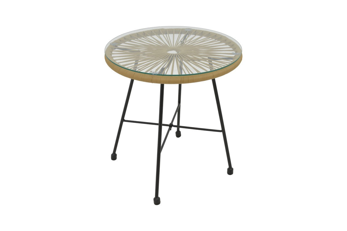 Masa Acapulco negru din metal cu ratan, Natural, 50x50x50 cm