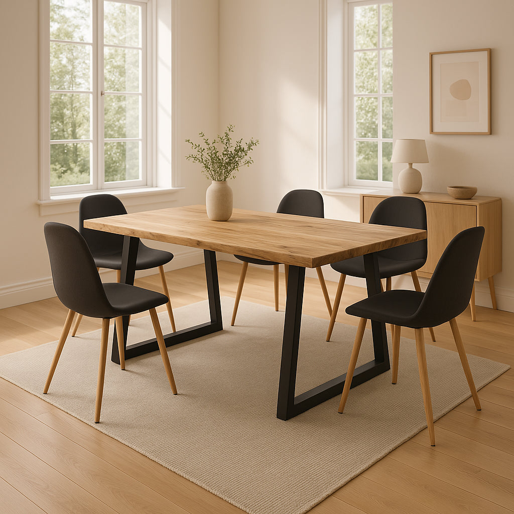 Masa Boho Miles, Lemn de salcam grosime 3 cm, Natural - Nuc, 140x80x76 cm - Natur