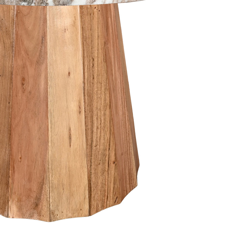 Masa cu blat de marmura Ezerdian, Lemn de Acacia, Natur, D150x76 cm