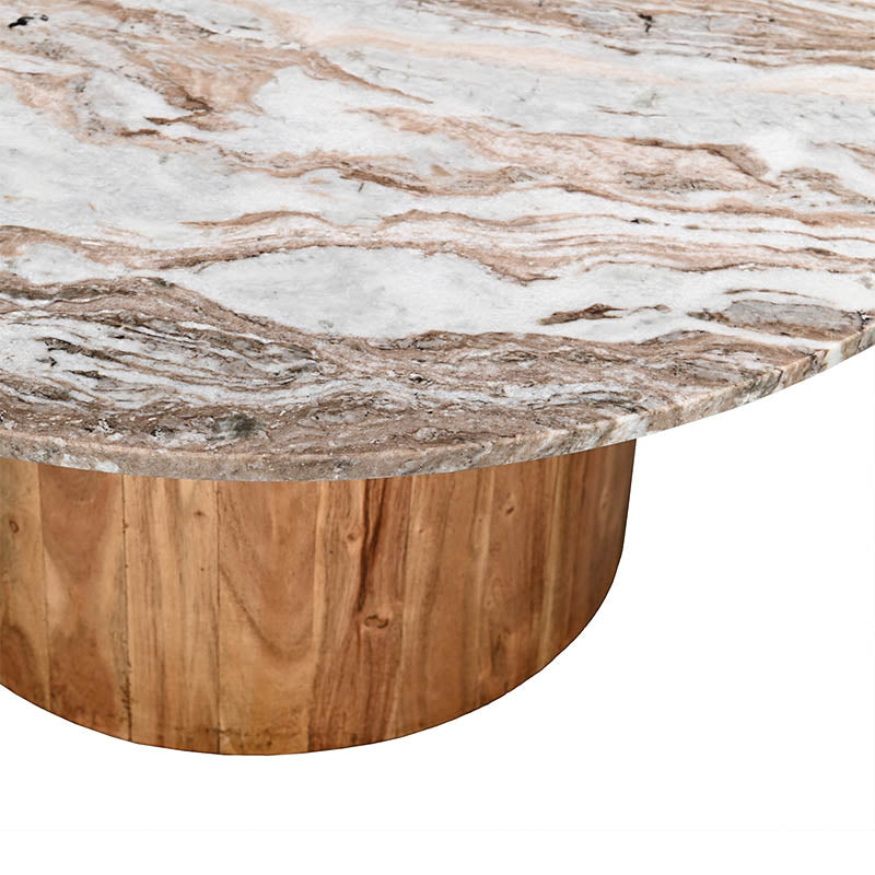 Masa de cafea cu blat de marmura Sergy, Lemn de Acacia Solid, Natur, 70x35 cm