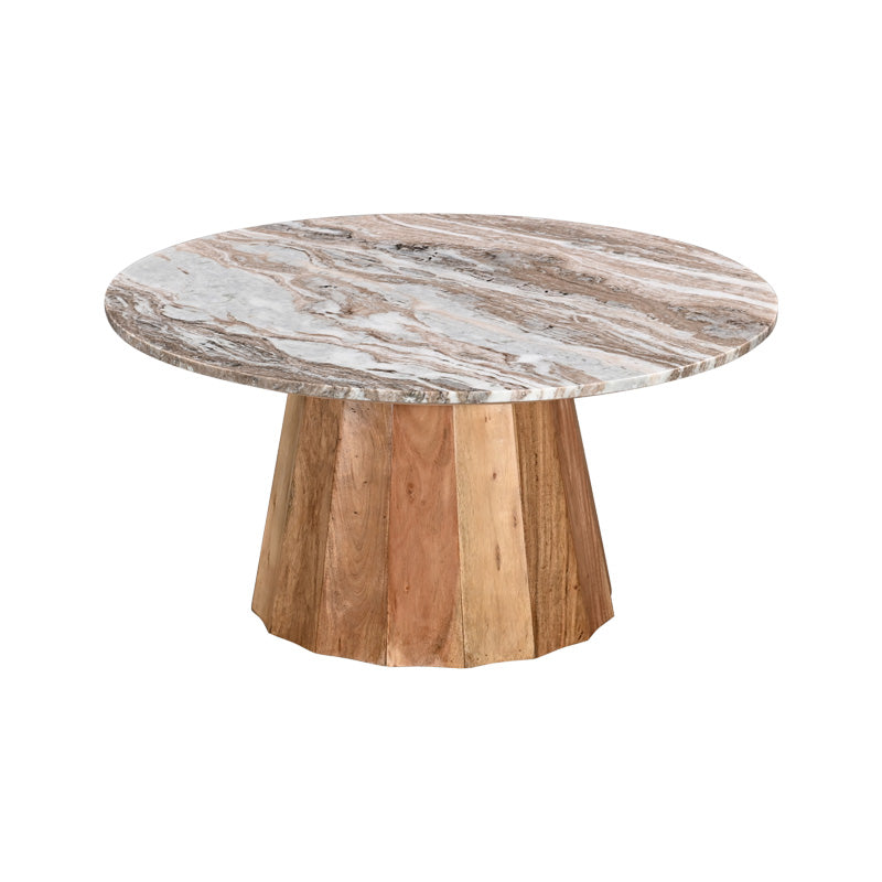 Masa de cafea cu blat din marmura, Ezerdian, Lemn de Acacia, Natur, D90x45 cm
