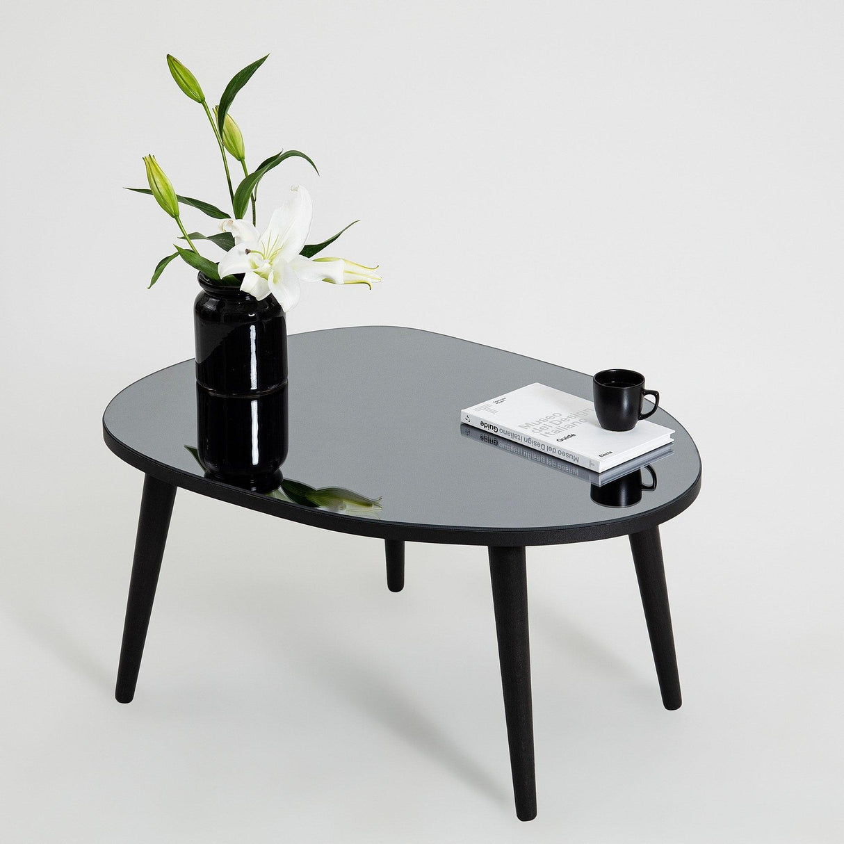 Masa de Cafea Gusto cu Sticla Securizata, Alb - Gri, 75x38x55 cm - Fumul Negru