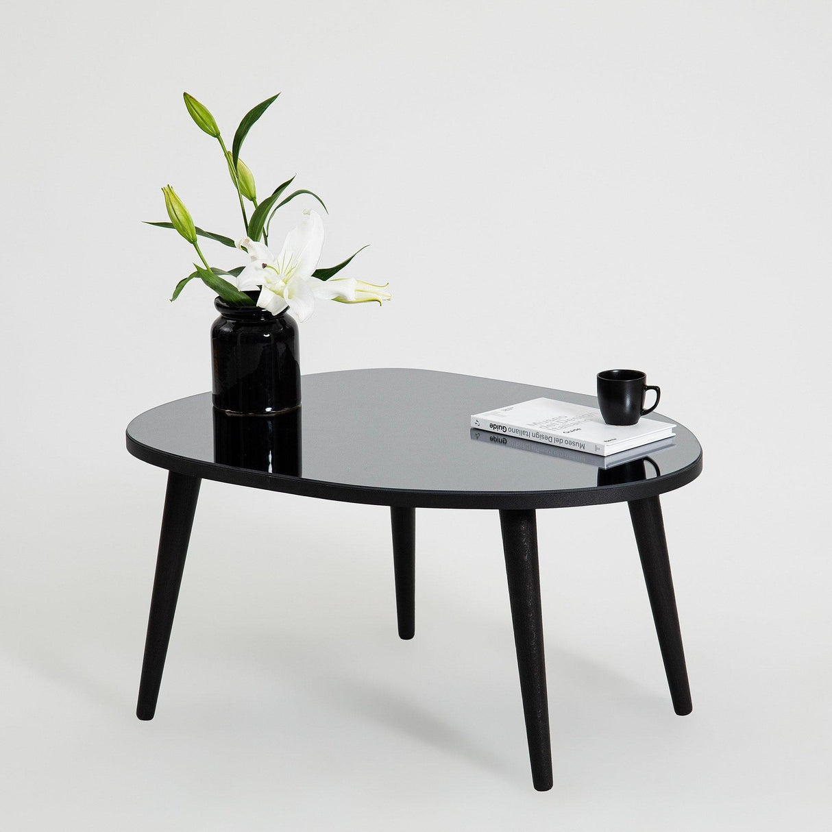 Masa de Cafea Gusto cu Sticla Securizata, Alb - Gri, 75x38x55 cm - Fumul Negru